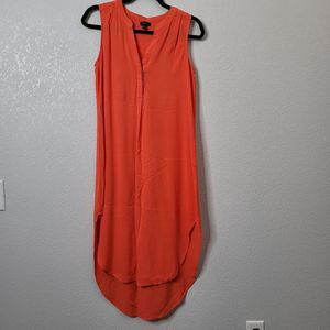 Cupio hot red orange sleeveless midi maxi cotton dress v neck button